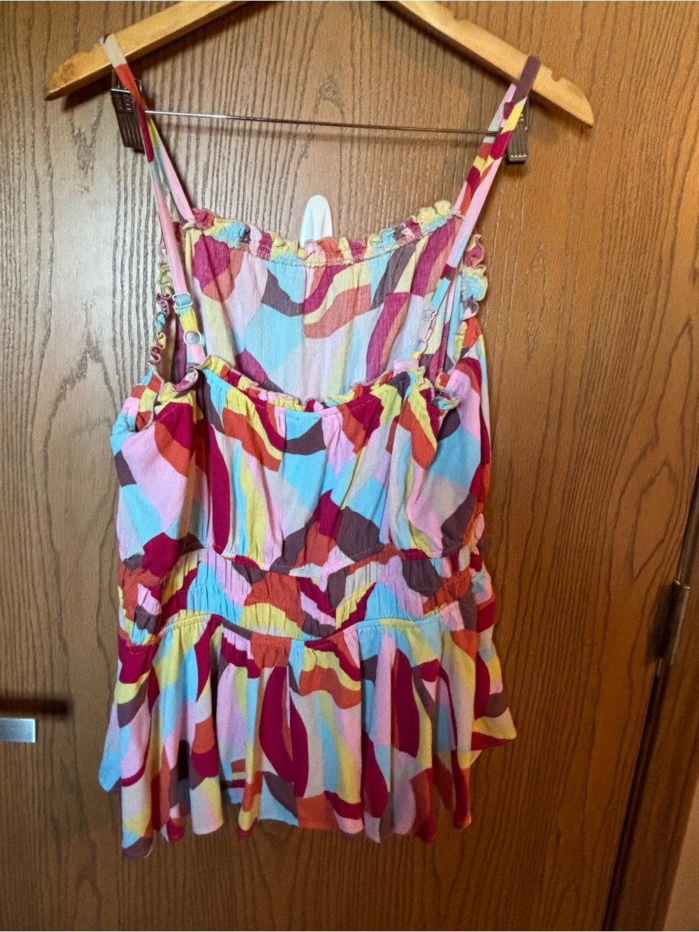 torrid Multi-Color Abstract Ruffle-Neck spaghetti strap tank Top - Picture 4 of 4
